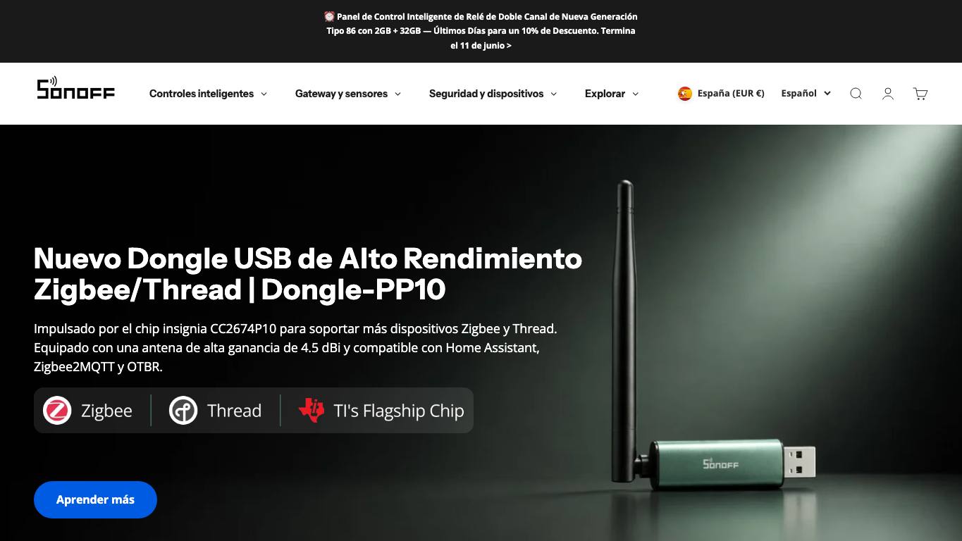 Captura limpia de la home oficial de SONOFF