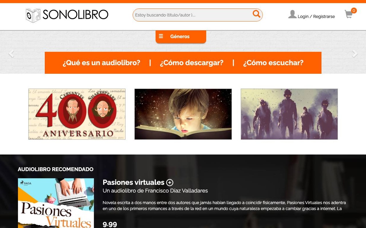 Captura de pantalla de la home de Sonolibro