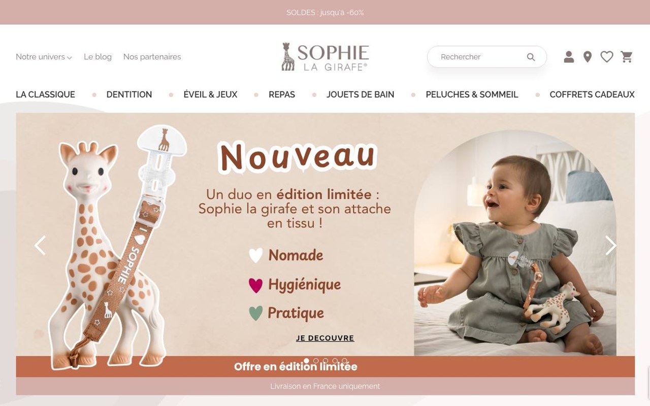 Captura de pantalla de la home de Sophie la girafe