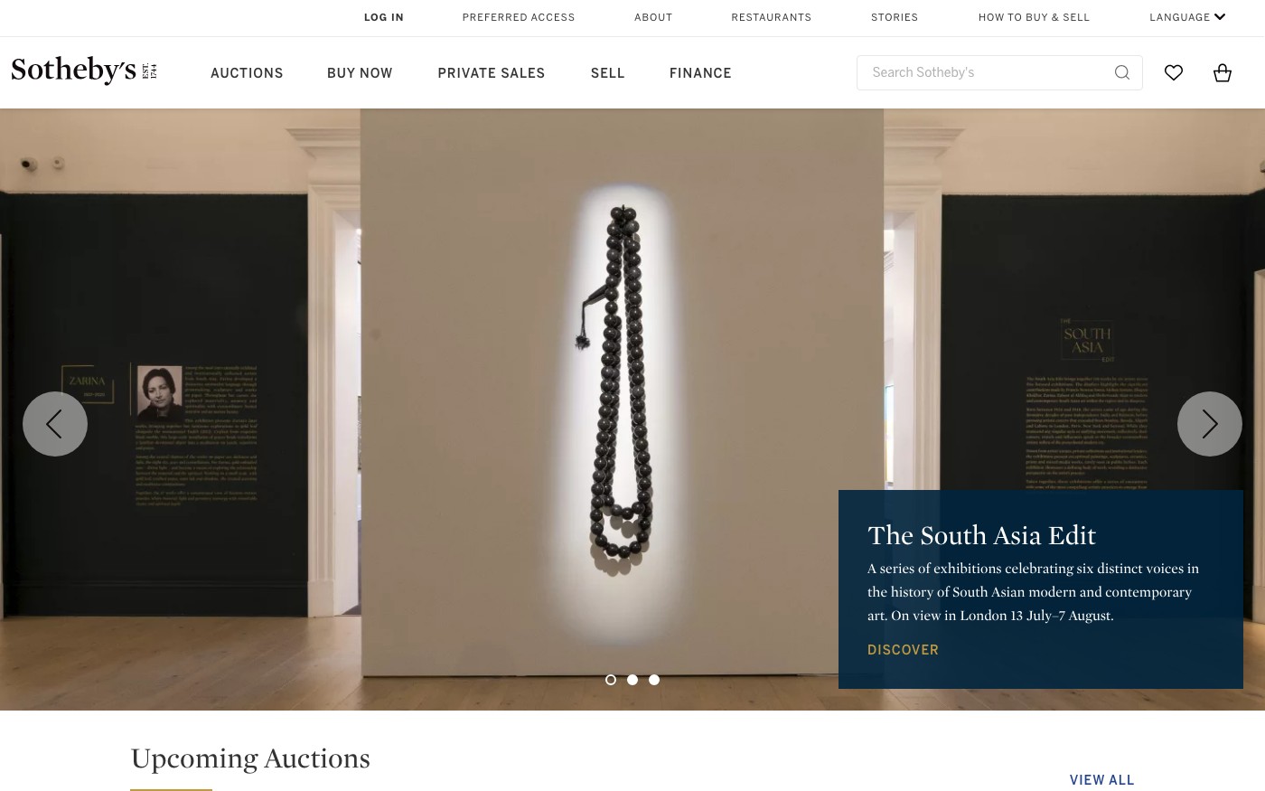 Captura de pantalla de la home de Sotheby's
