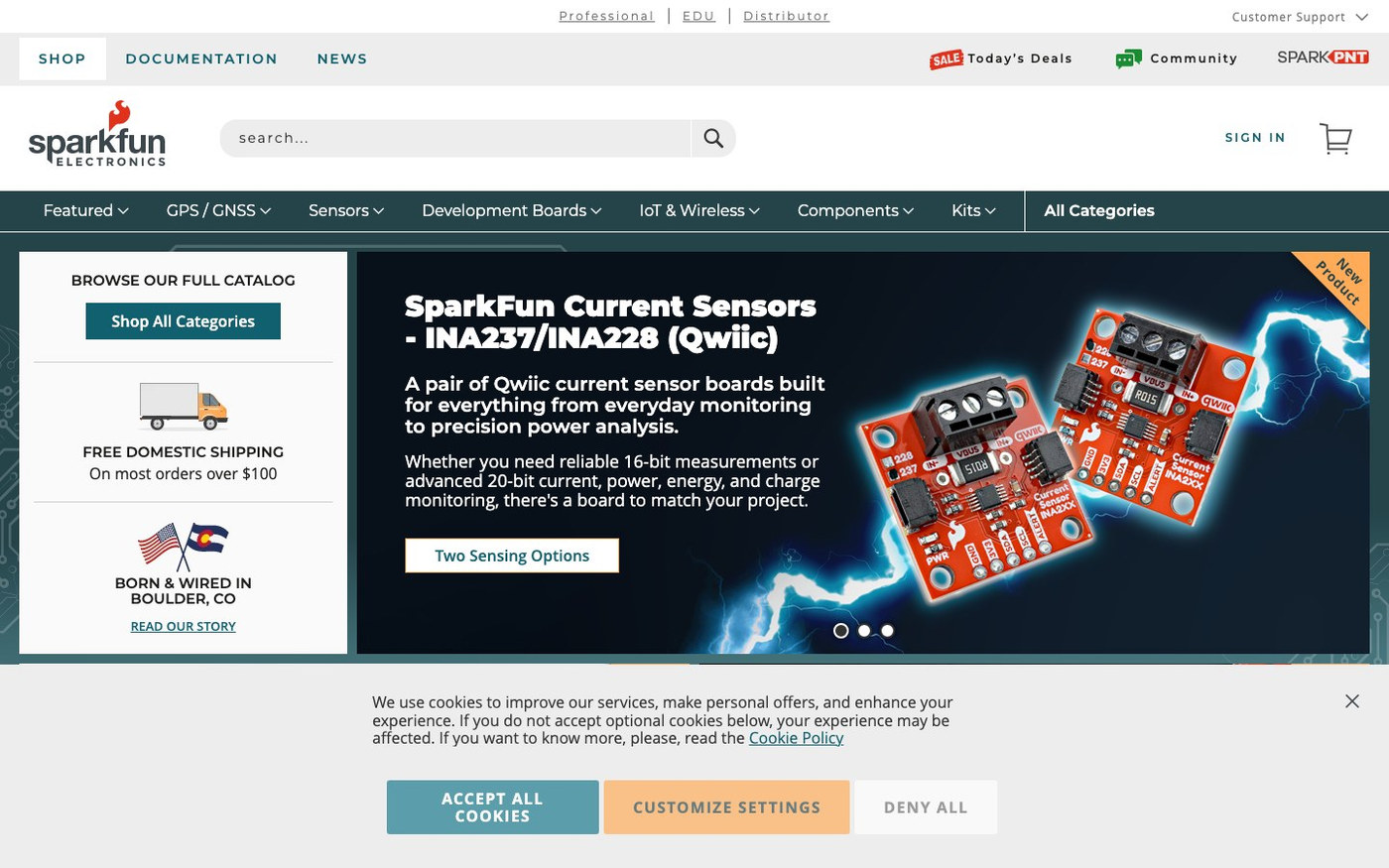 Captura limpia de la home oficial de SparkFun Electronics