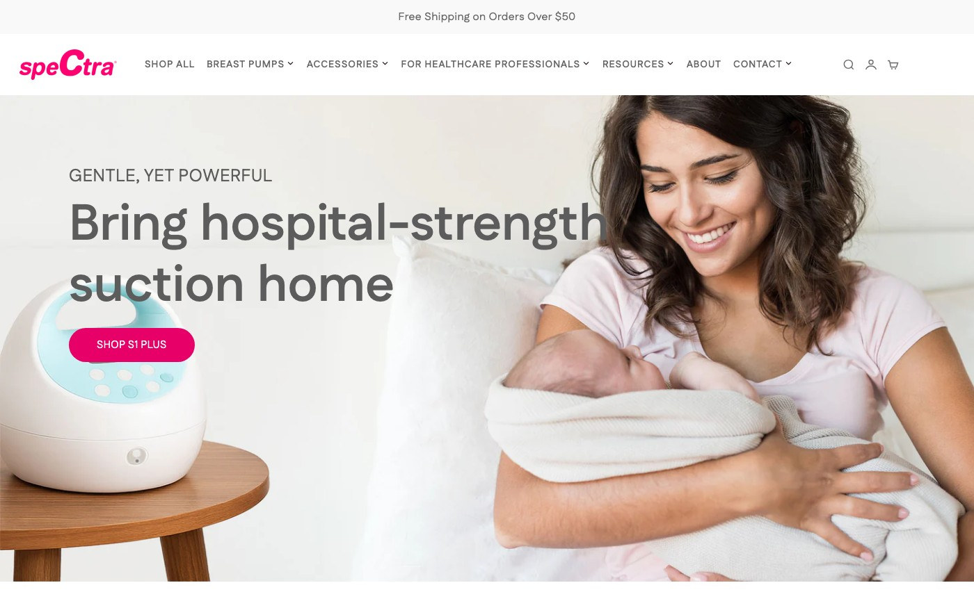 Captura de pantalla de la home de Spectra Baby USA