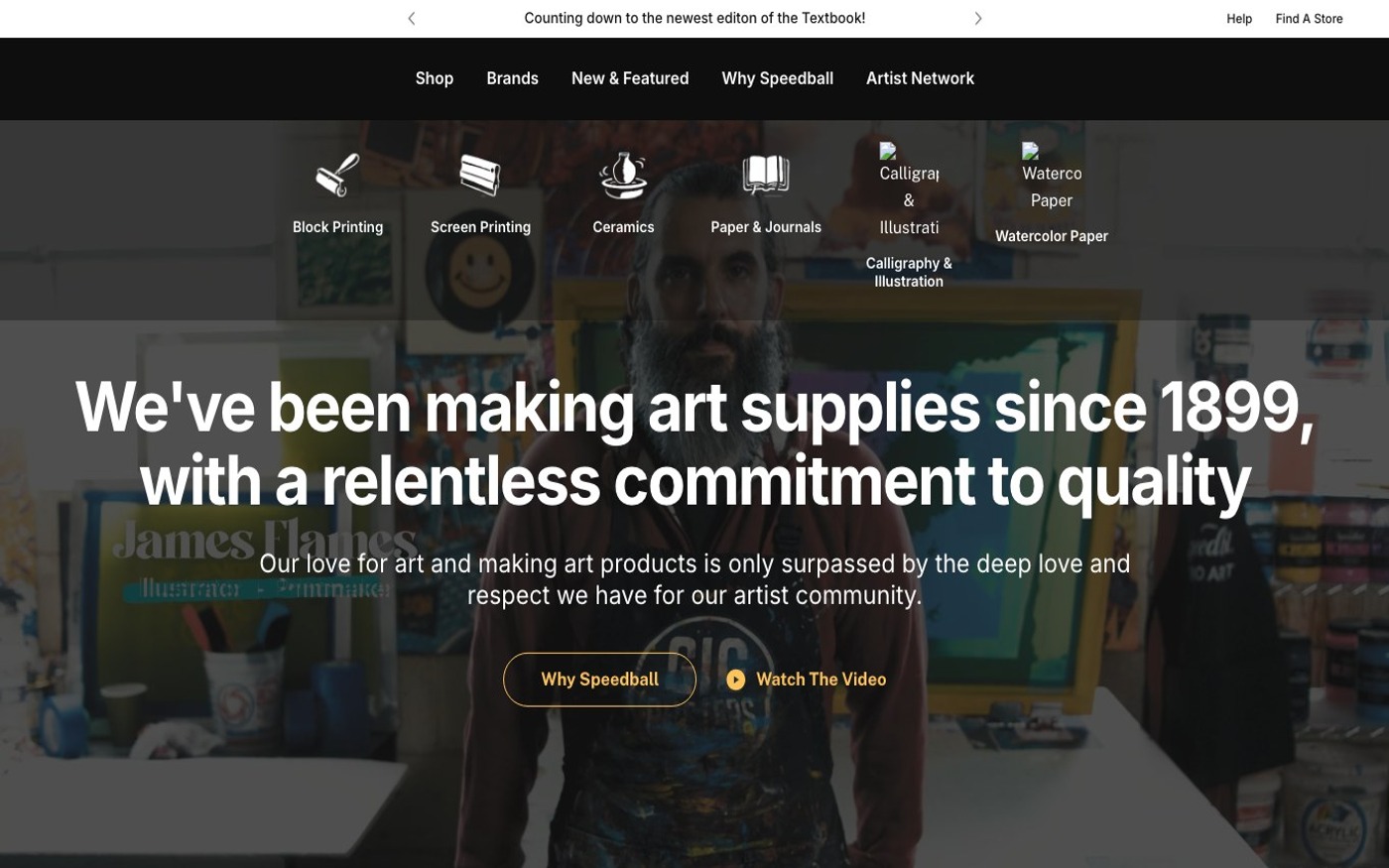 Captura limpia de la home oficial de Speedball Art Products