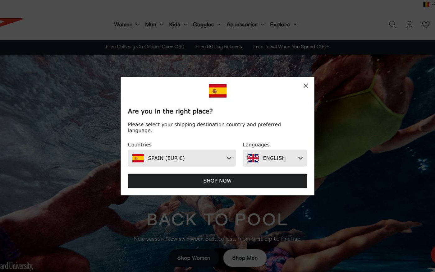 Captura limpia de la parte superior de la home de Speedo