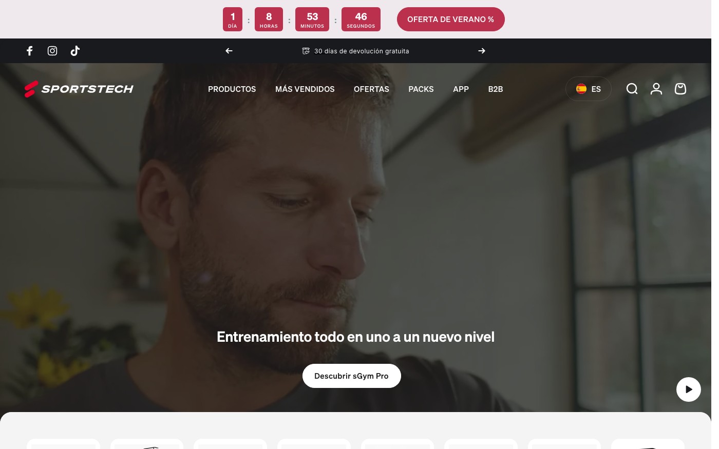 Captura limpia de la home oficial de Sportstech