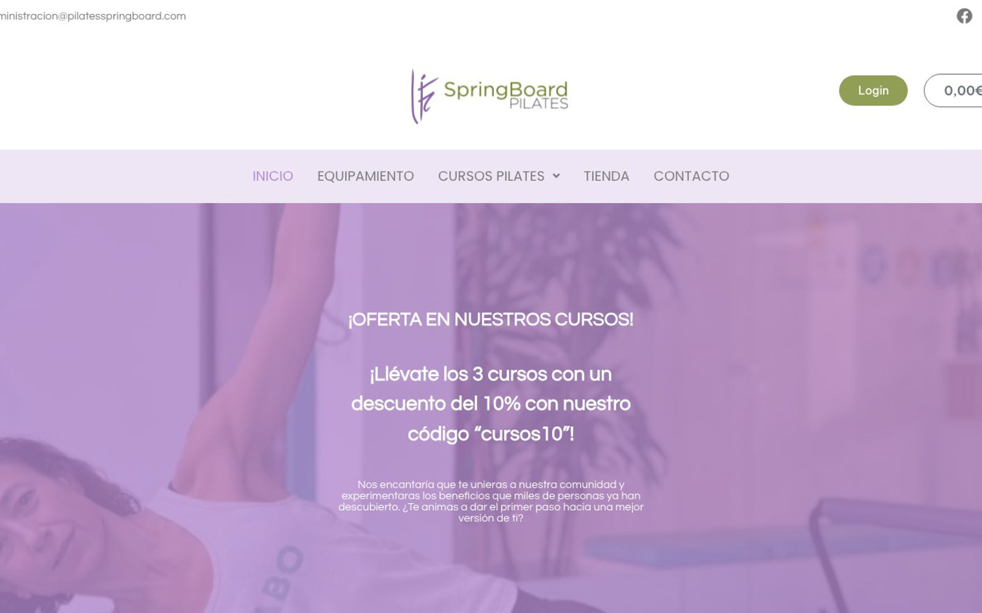Captura limpia de la parte superior de la home de Springboard Pilates