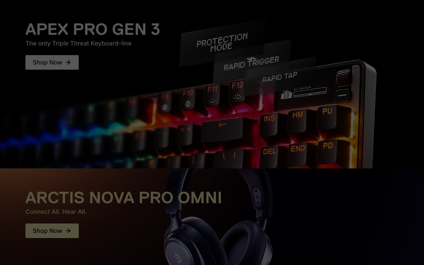 Captura de pantalla de la home de SteelSeries