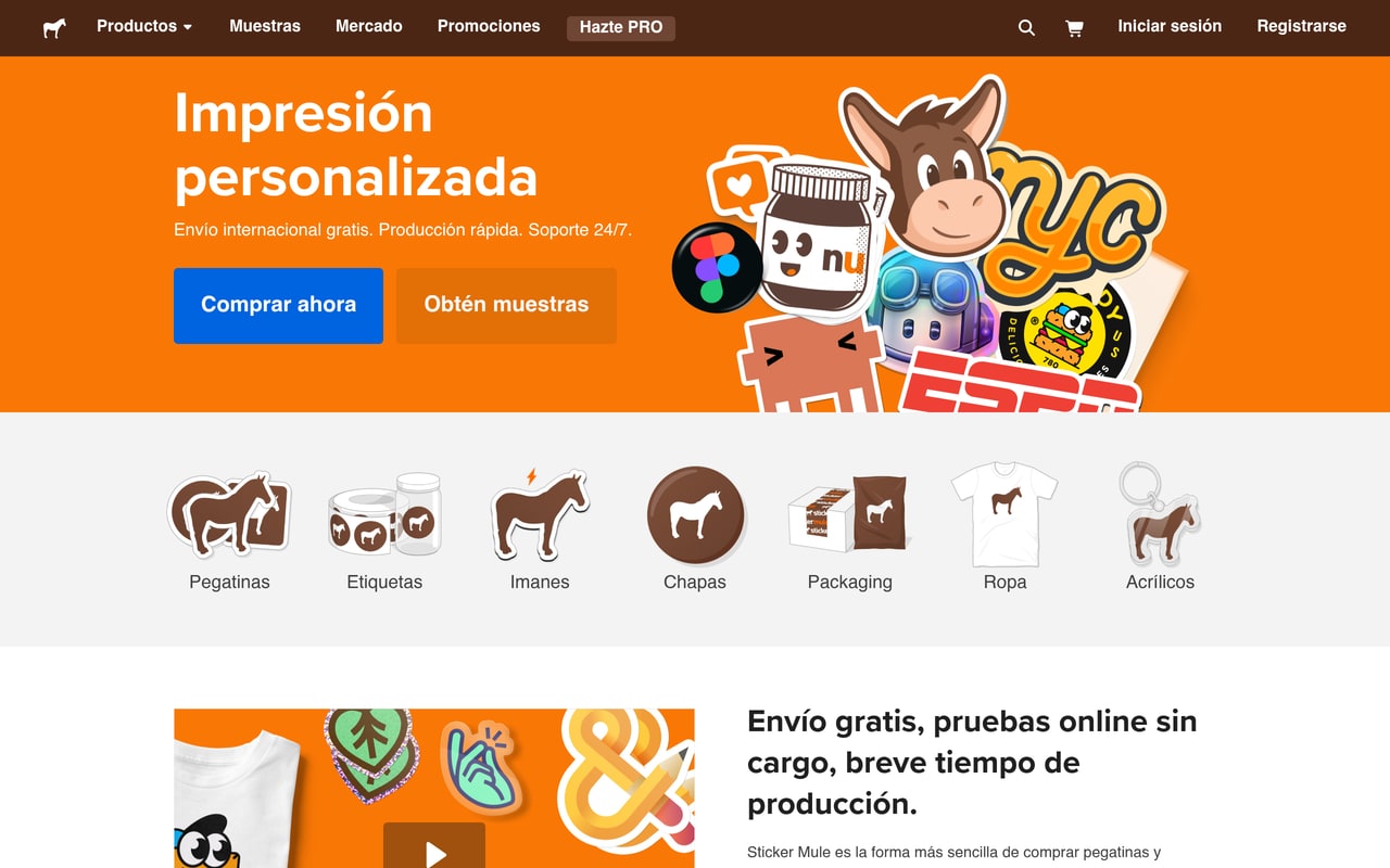 Captura de pantalla de la home de Sticker Mule