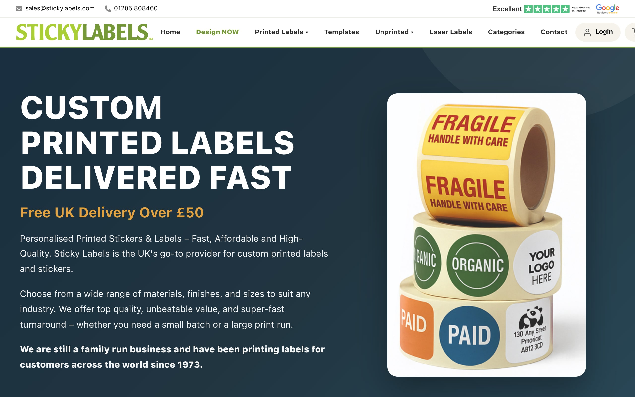 Captura de pantalla de la home de Sticky Labels