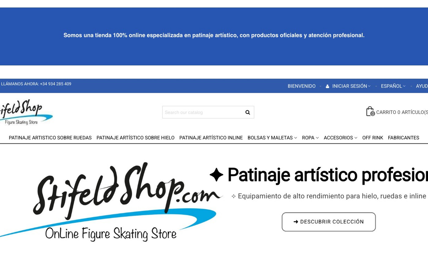 Captura de pantalla de la home de Stifeld Shop