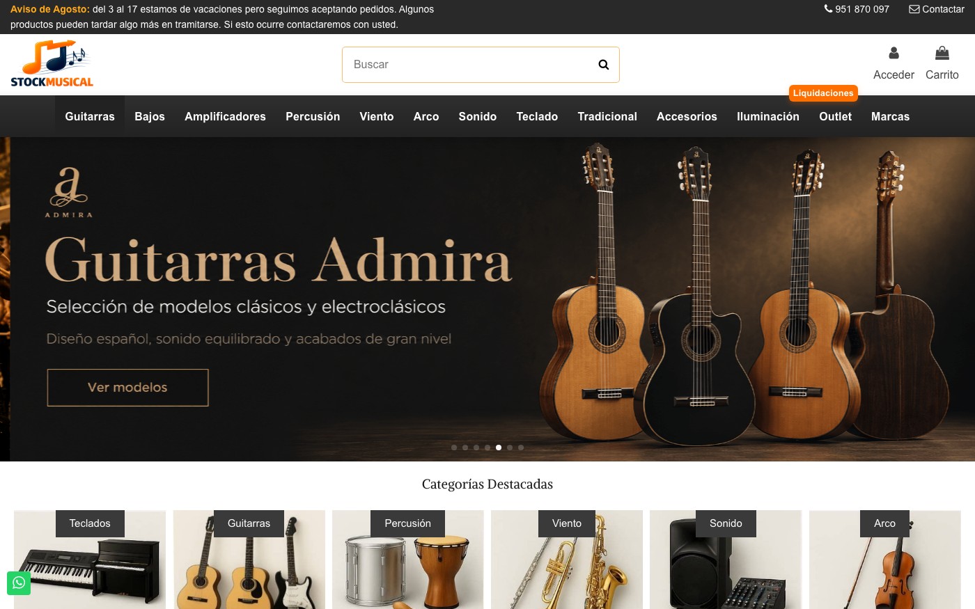 Captura de pantalla de la home de Stockmusical