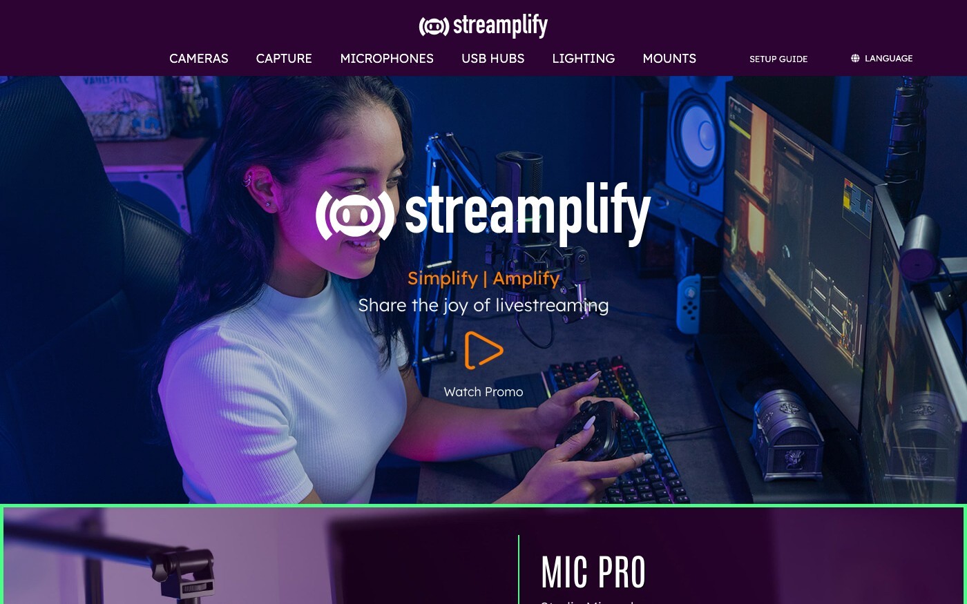Captura limpia de la home oficial de Streamplify