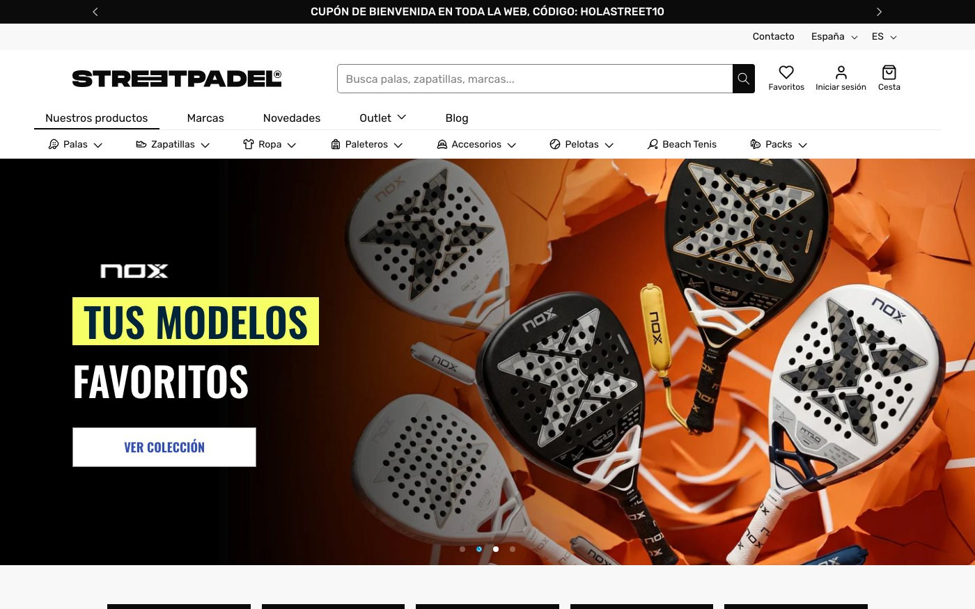 Captura de pantalla de la home de Street Padel