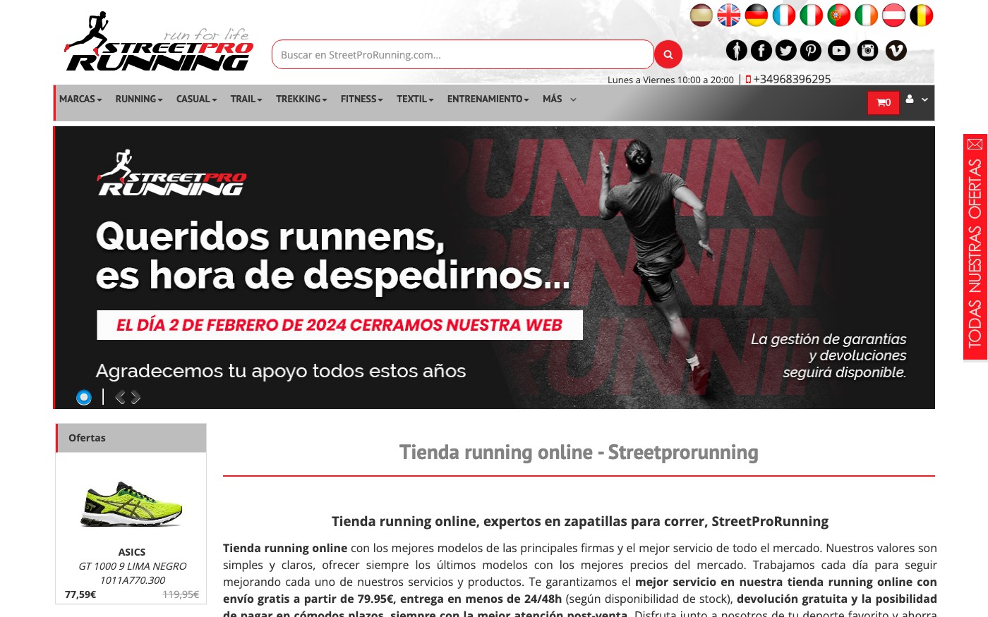 Captura de pantalla de la home de StreetProRunning
