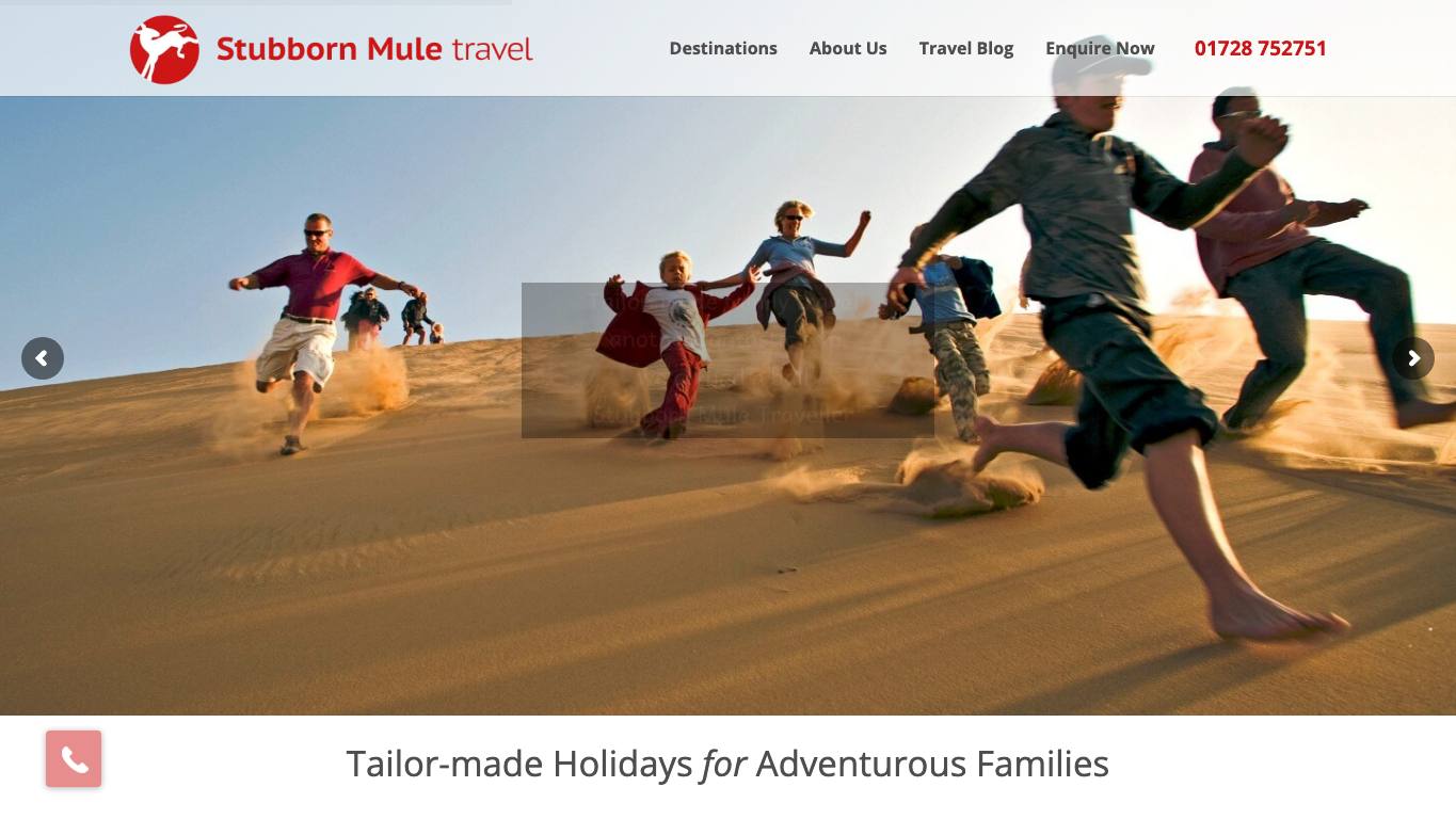Captura de pantalla de la home de Stubborn Mule Travel