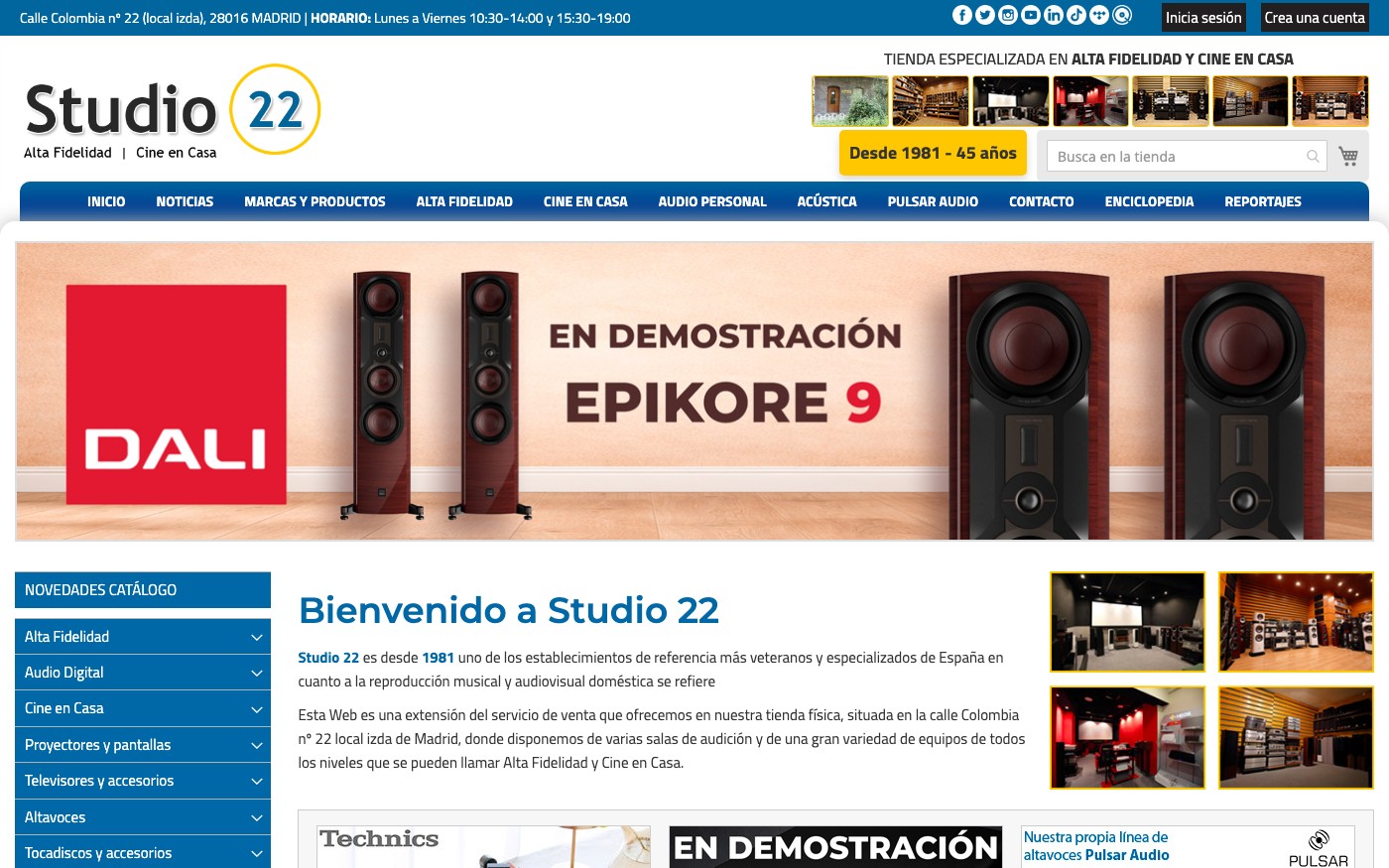 Captura limpia de la home oficial de Studio 22