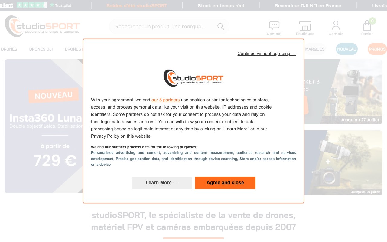 Captura de pantalla de la home de studioSPORT