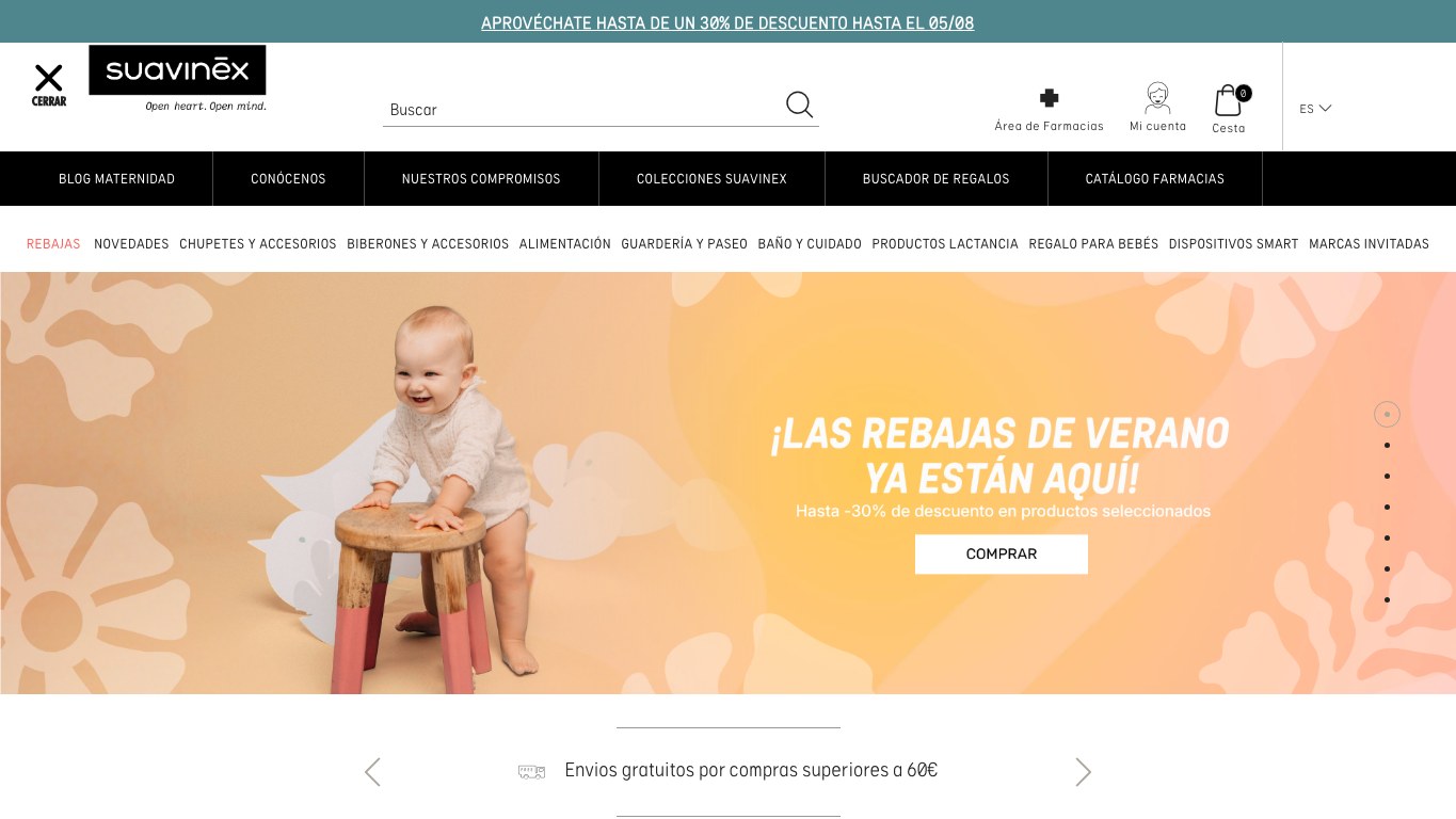 Captura de pantalla de la home de Suavinex