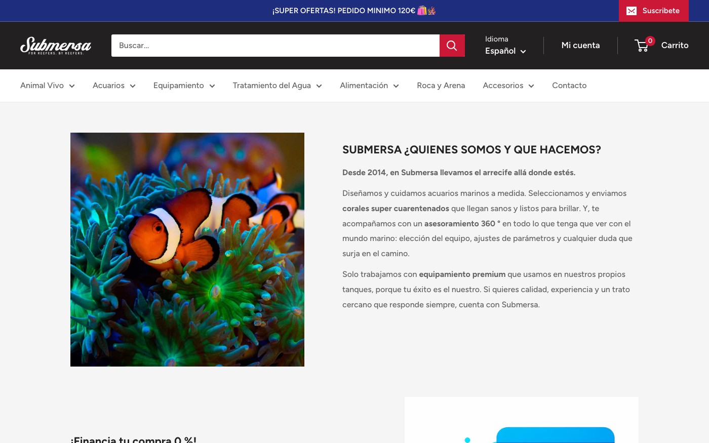 Captura limpia de la home oficial de Submersa