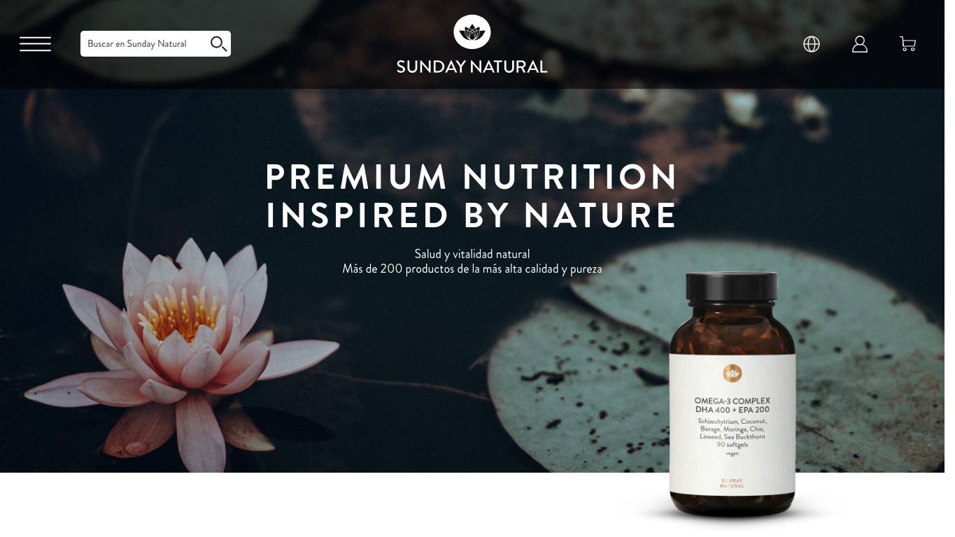 Captura de pantalla de la home de Sunday Natural