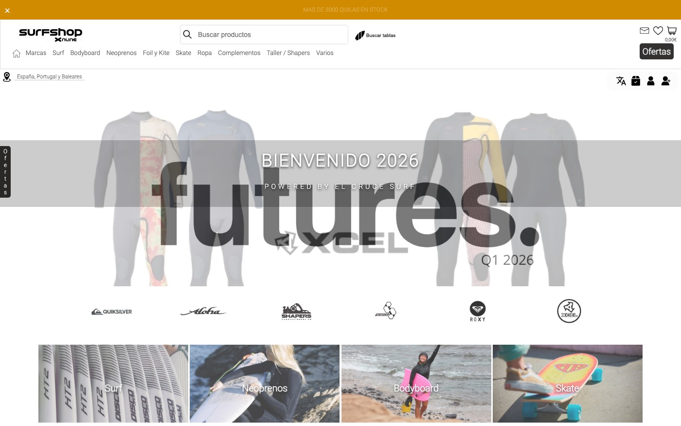 Captura limpia de la home oficial de Surfshoponline