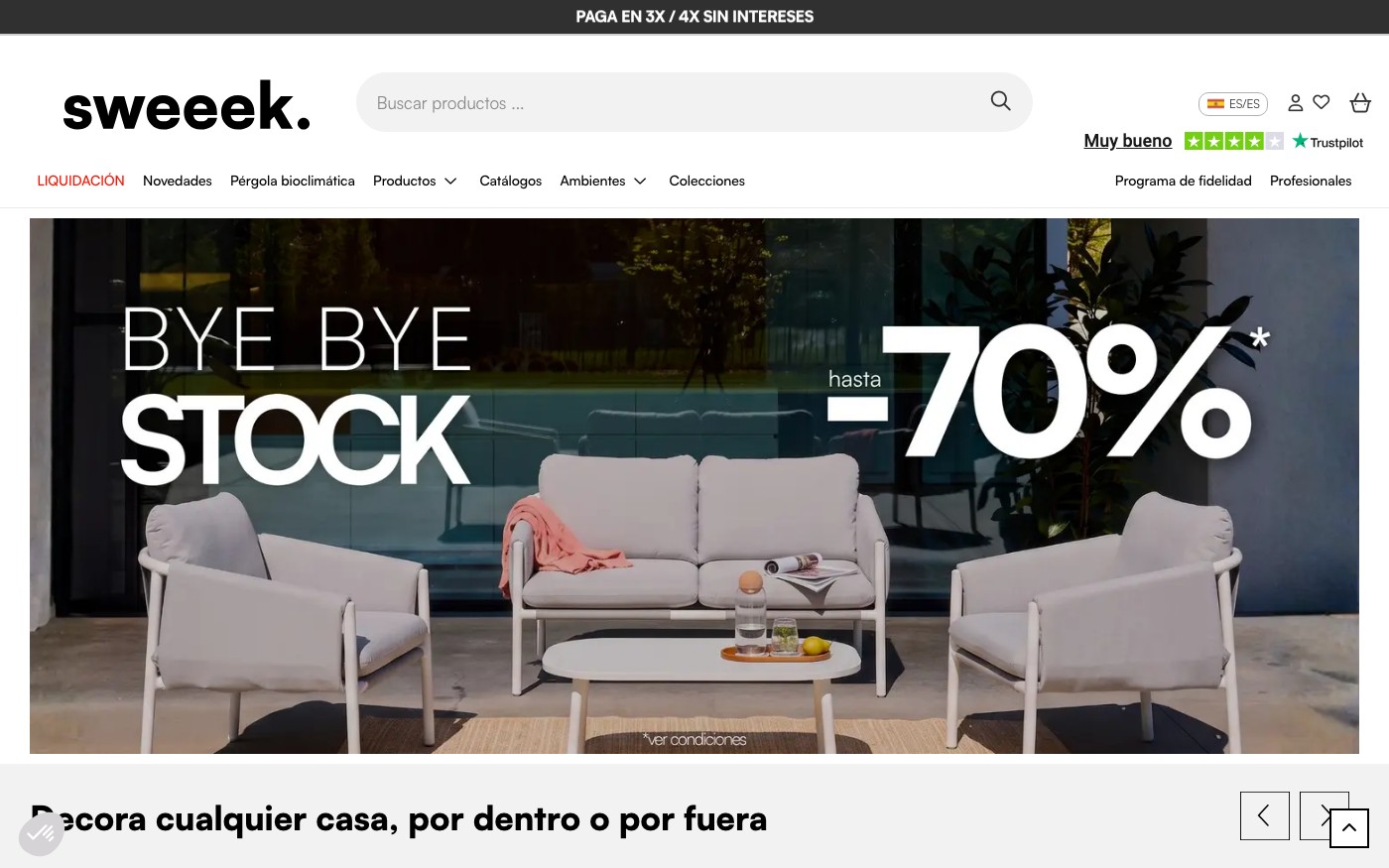 Captura limpia de la home oficial de sweeek
