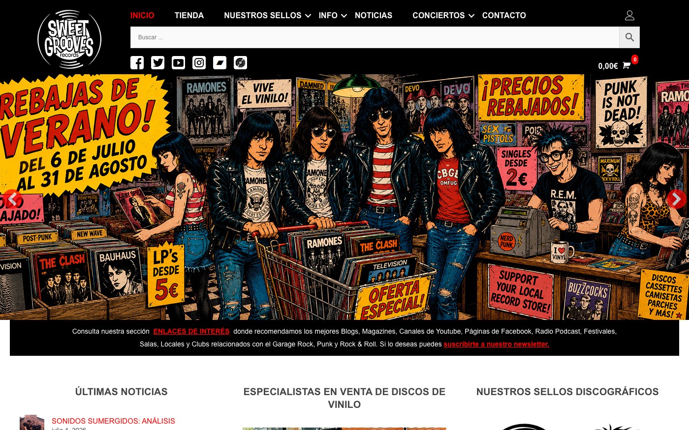 Captura limpia de la home oficial de Sweet Grooves Records