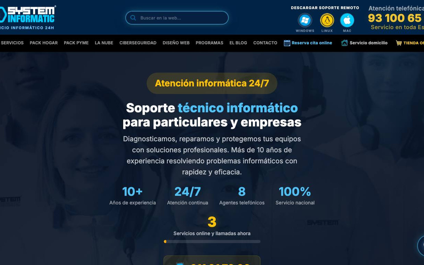 Captura de pantalla de la home de Systeminformatic