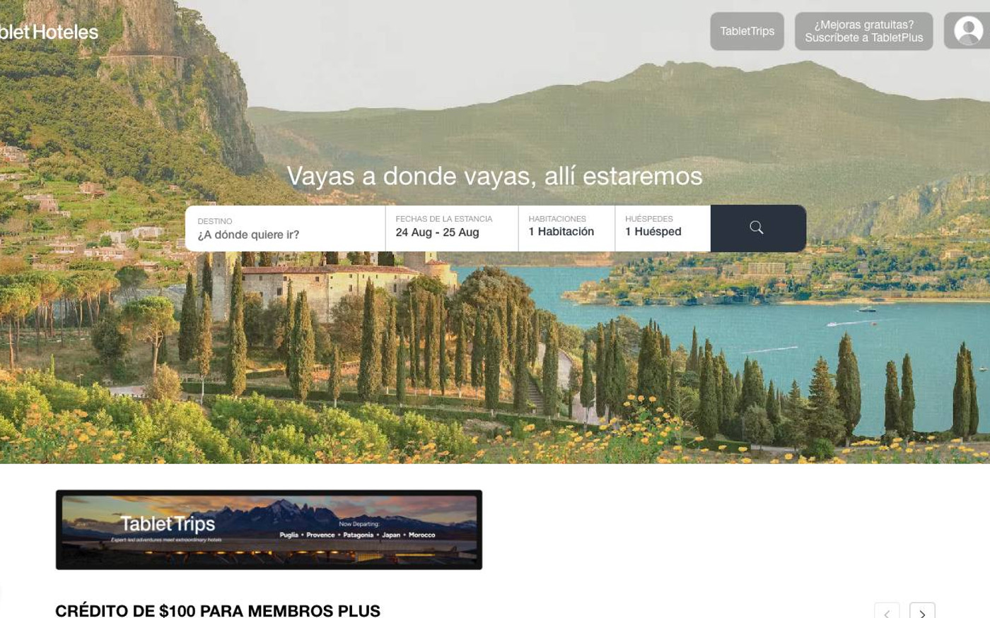 Captura limpia de la home oficial de Tablet Hotels