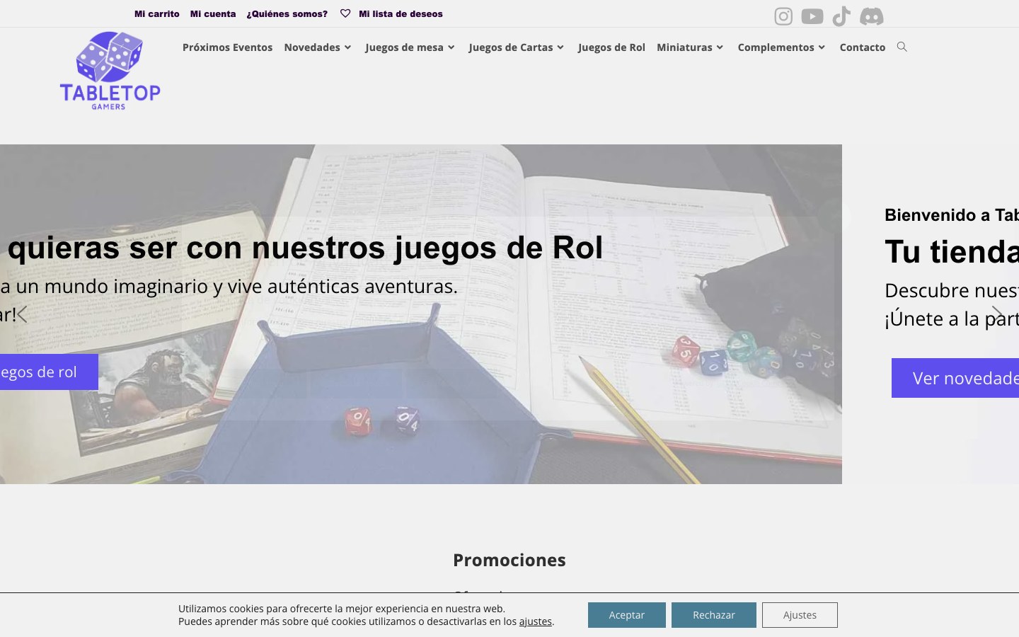 Captura limpia de la home oficial de Tabletop Gamers
