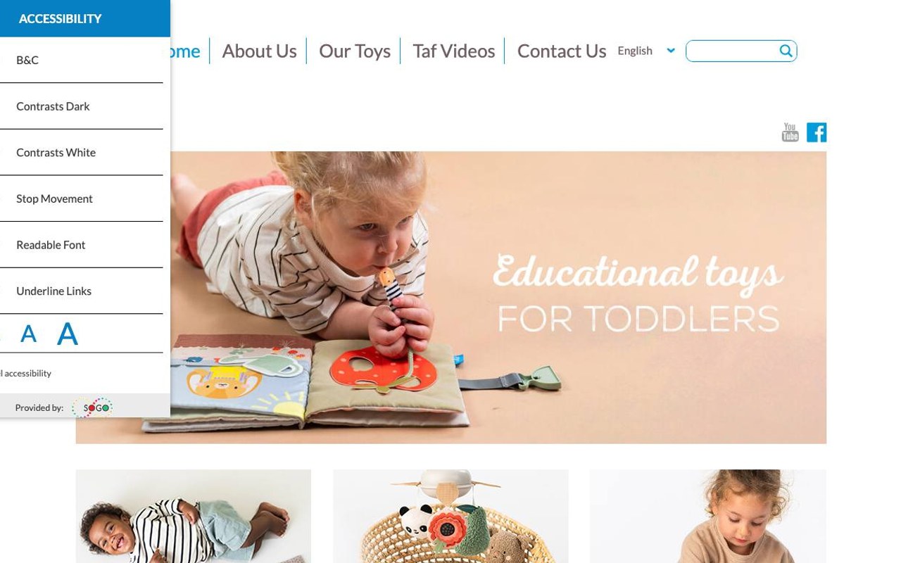 Captura de pantalla de la home de Taf Toys