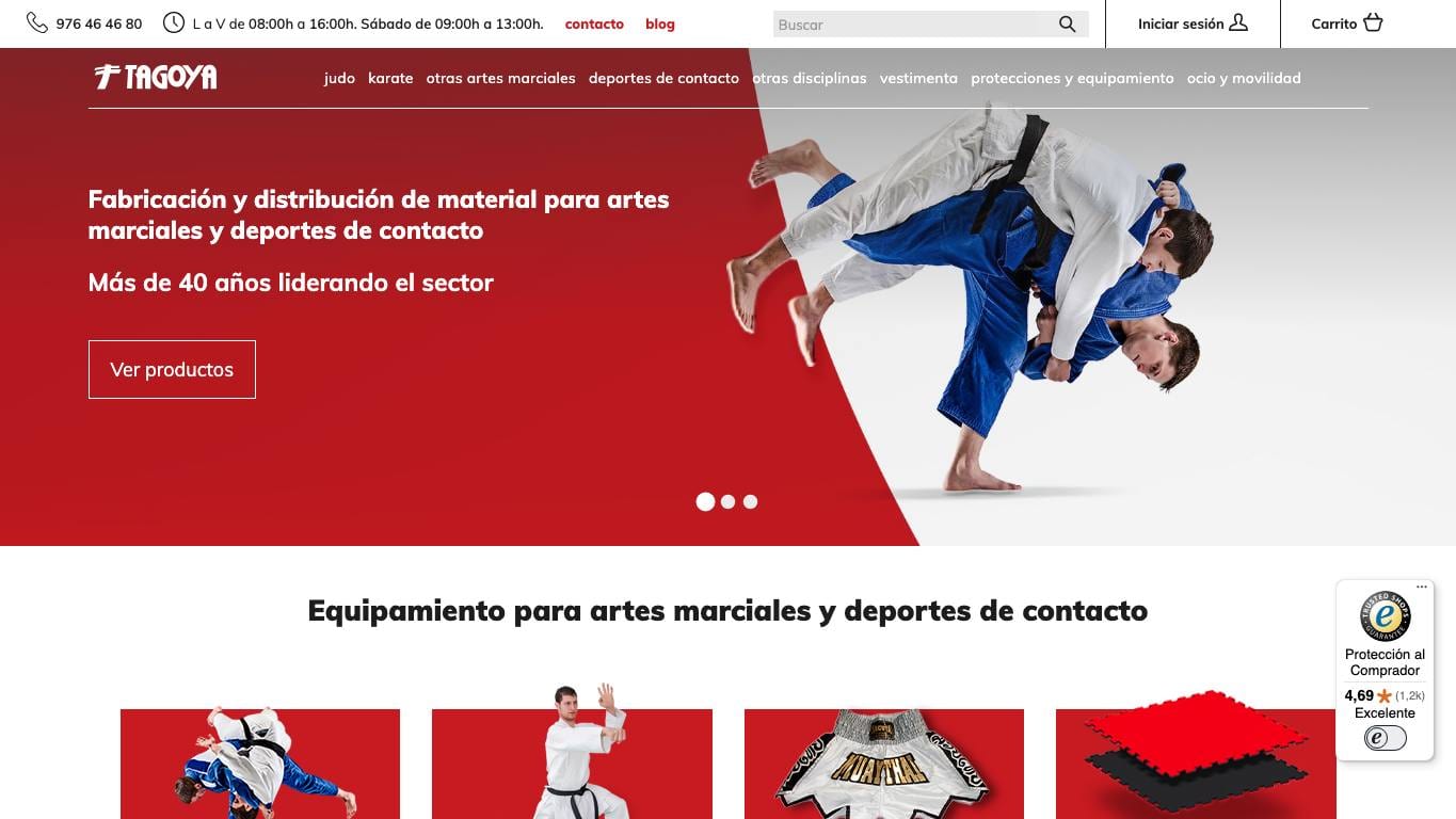 Captura de pantalla de la home de Tagoya