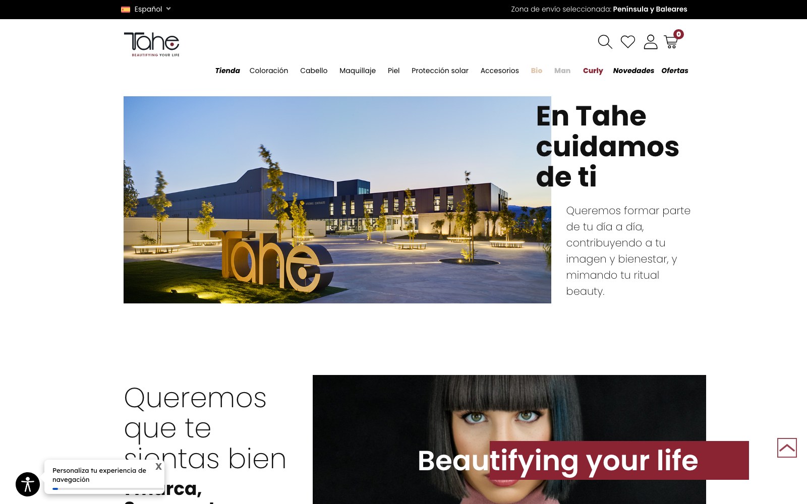 Captura real de la home de Tahe