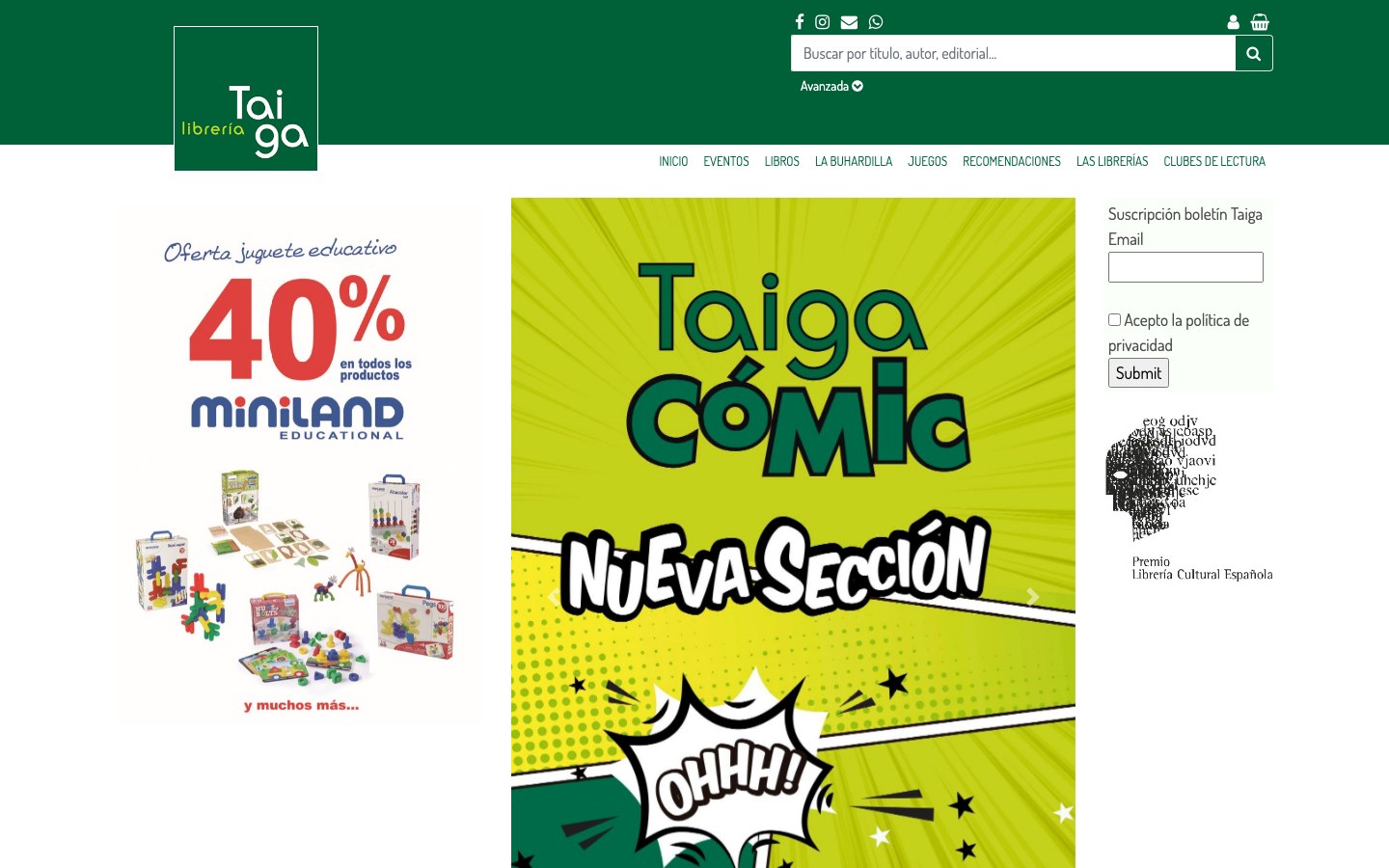Captura limpia de la home oficial de Librería Taiga
