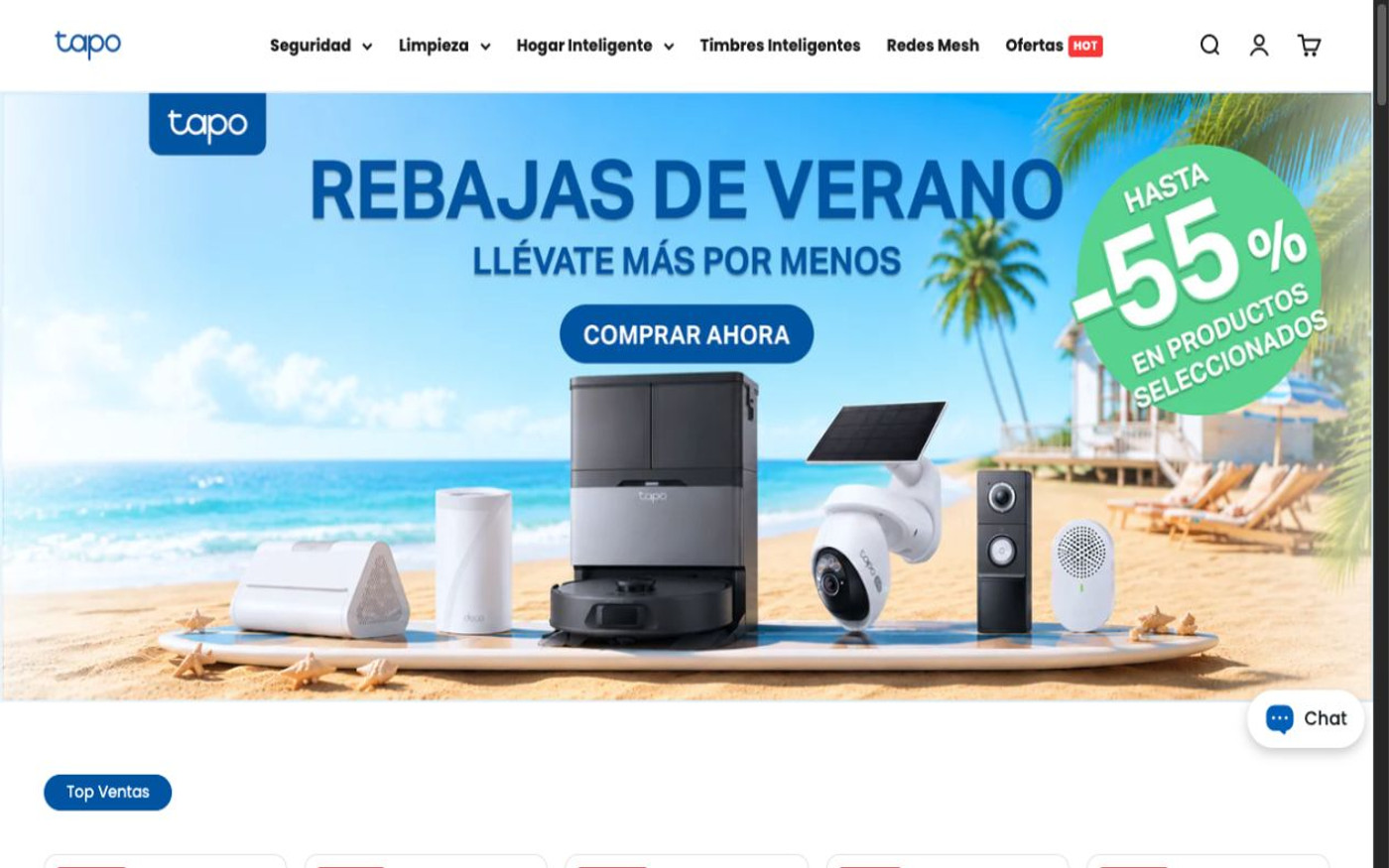 Captura de pantalla de la home de Tapo España