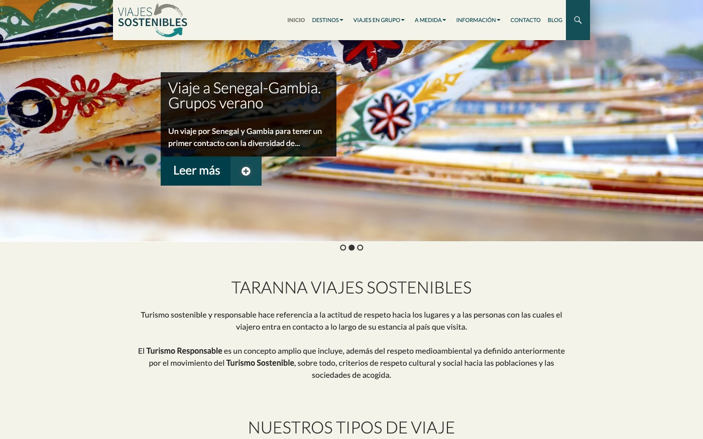 Captura limpia de la home oficial de Tarannà Solidarios