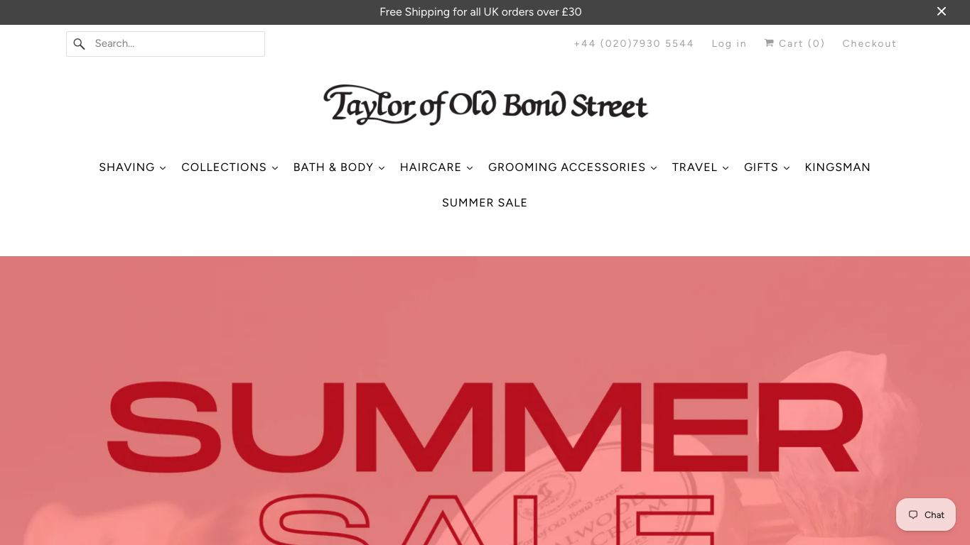 Captura de pantalla de la home de Taylor of Old Bond Street