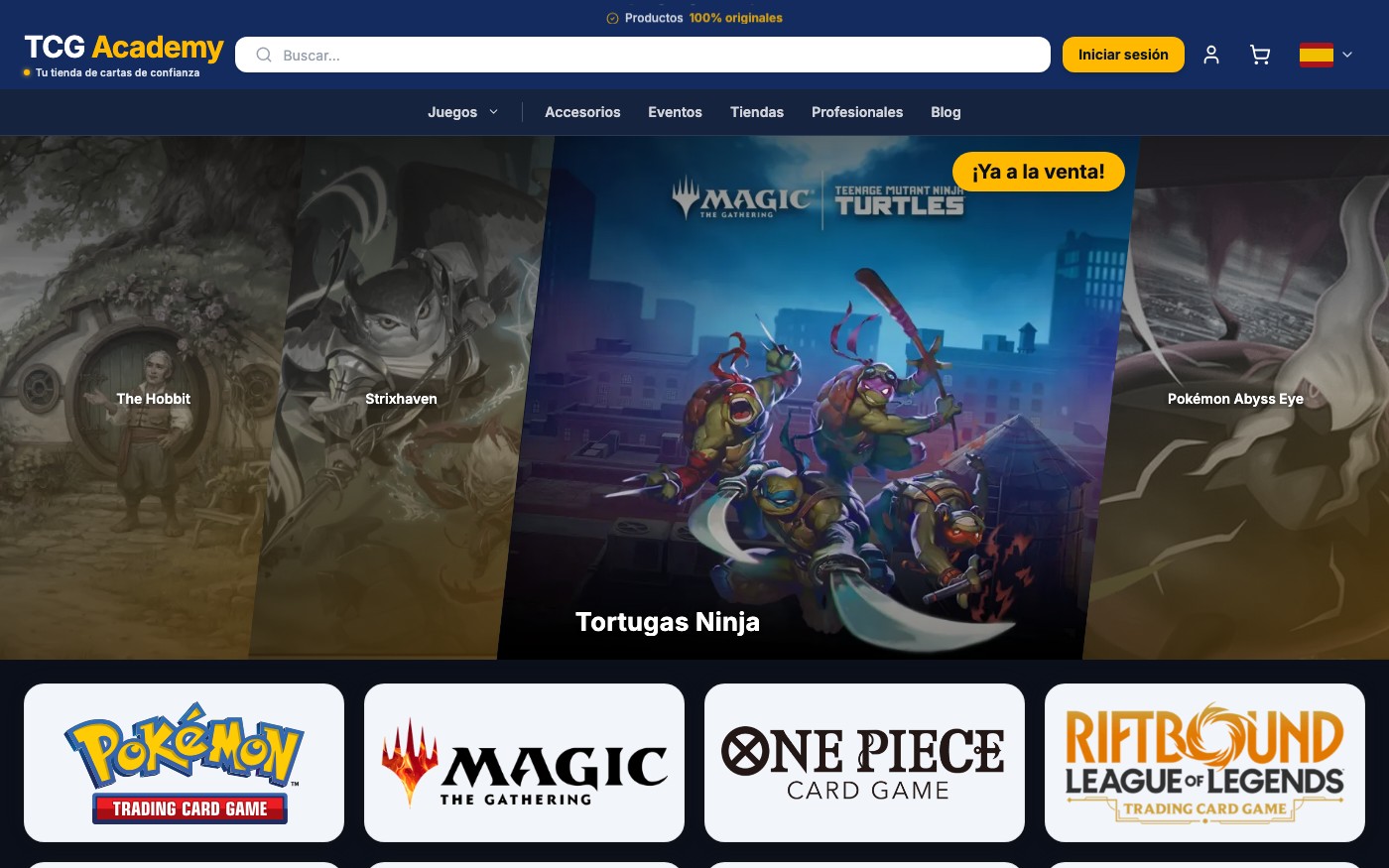 Captura limpia de la home oficial de TCG Academy