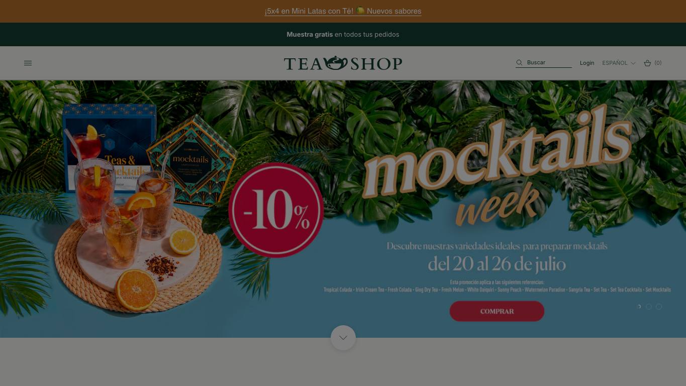 Captura limpia de la home de Tea Shop