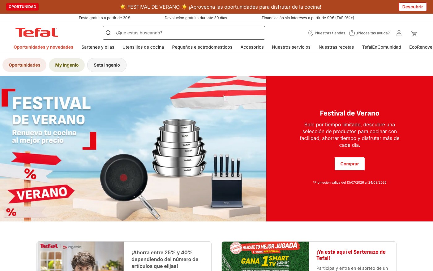 Captura limpia de la home oficial de Tefal