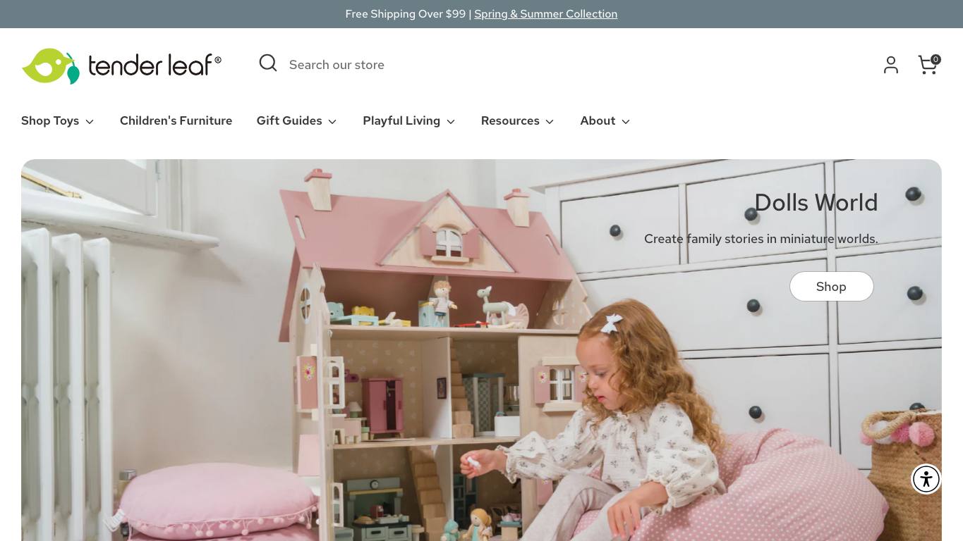 Captura limpia de la home oficial de Tender Leaf Toys