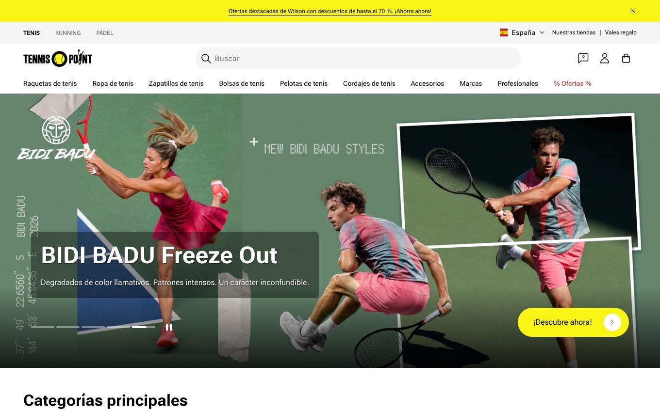 Captura de pantalla de la home de Tennis-Point