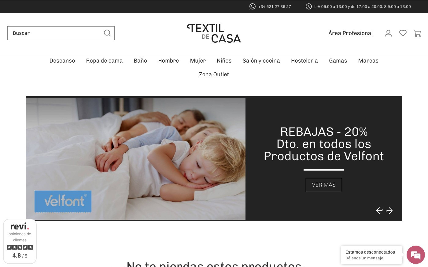 Captura limpia de la home oficial de Textil de Casa