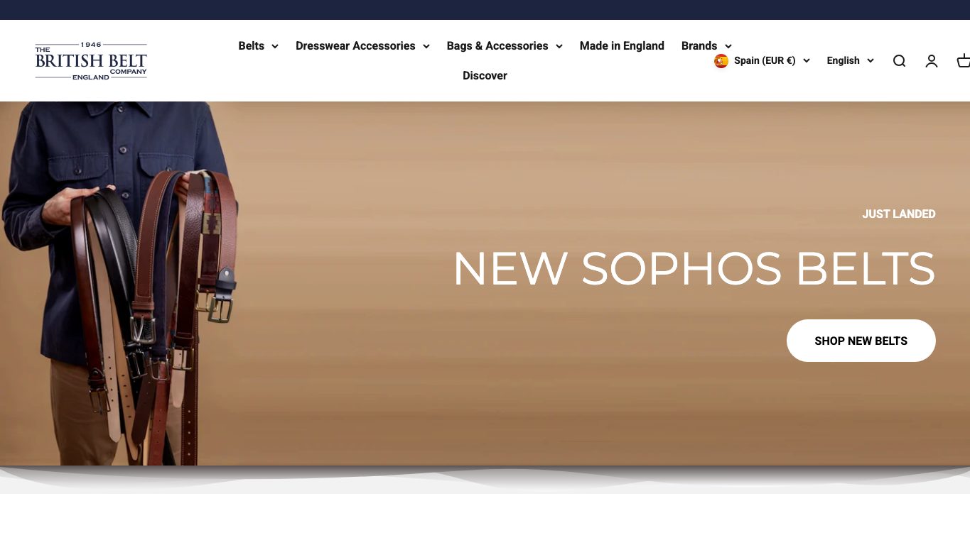 Captura real de la home de The British Belt Company