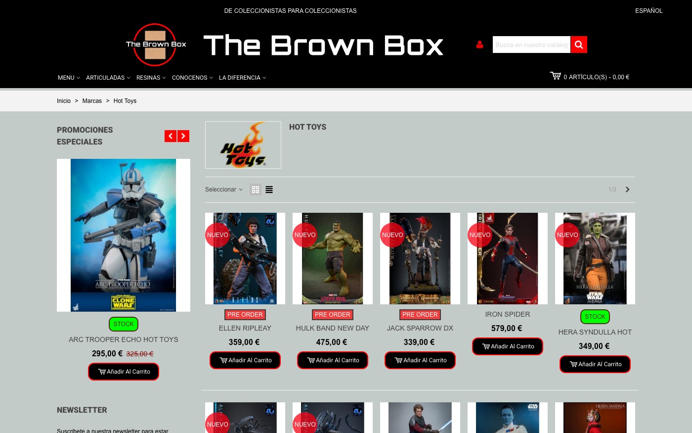 Captura de pantalla de la home de The Brown Box