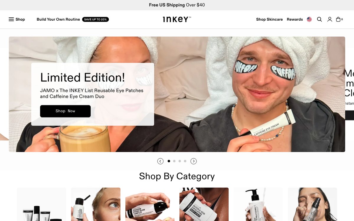 Captura limpia de la parte superior de la home oficial de The INKEY List