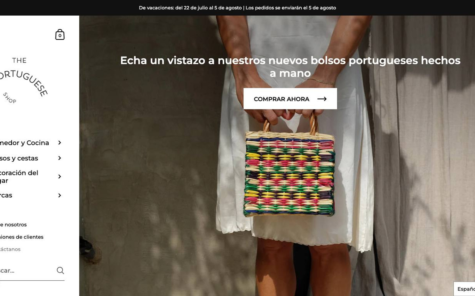 Captura de pantalla de la home de The Portuguese Shop