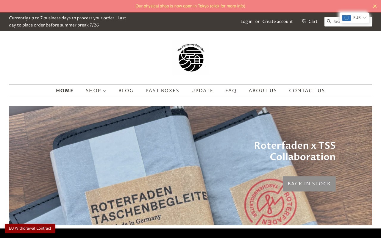 Captura de pantalla de la home de The Stationery Selection