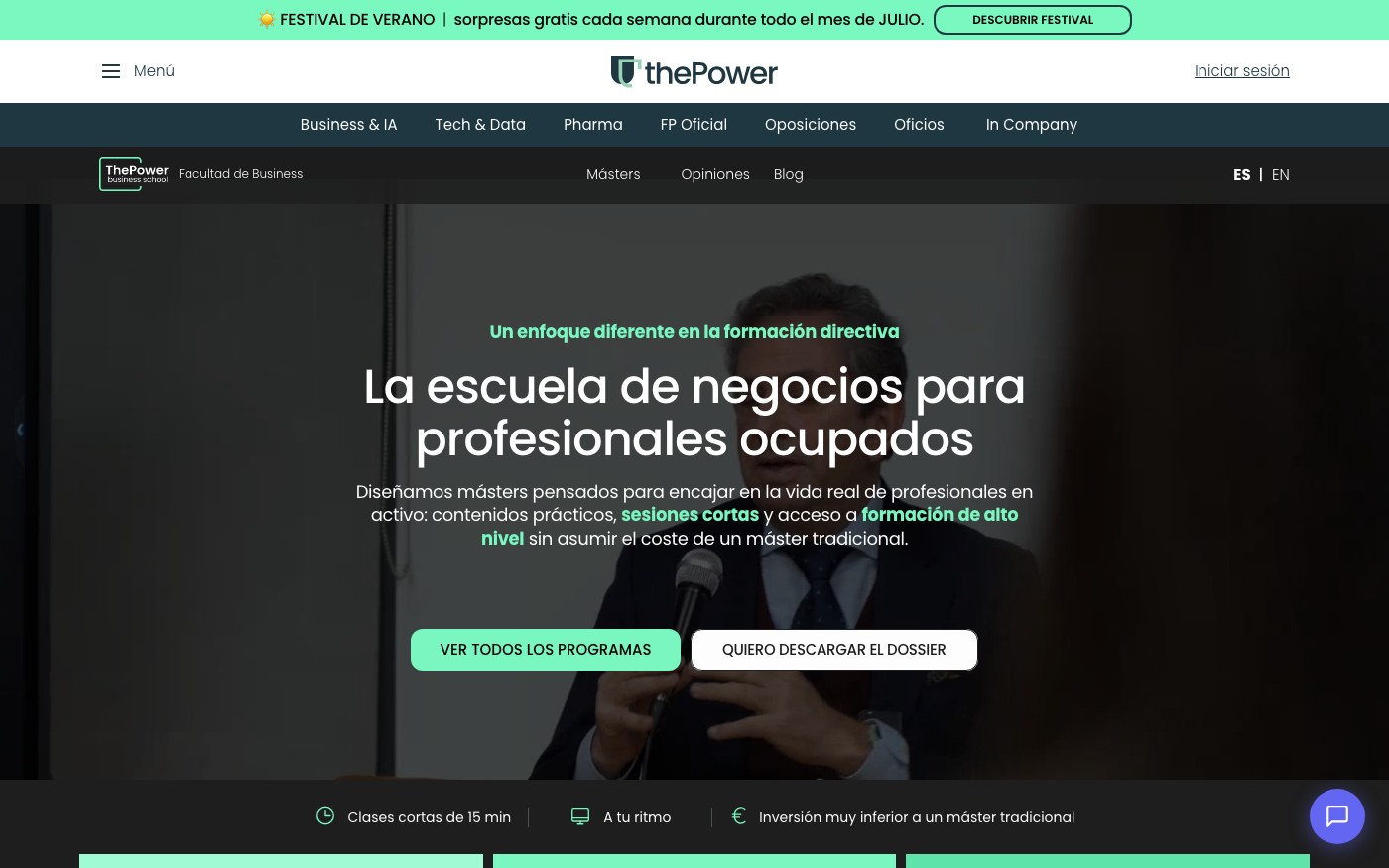 Captura limpia de la home oficial de ThePowerMBA