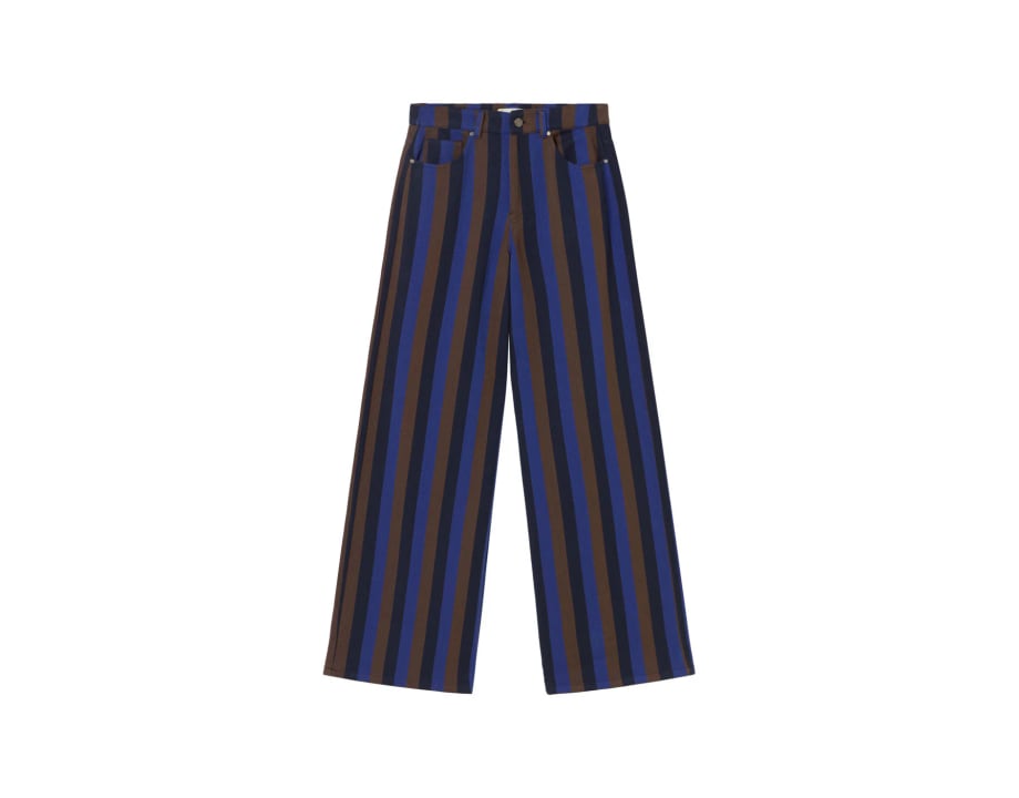 trousers wide leg stripes blue Totenham Hedda